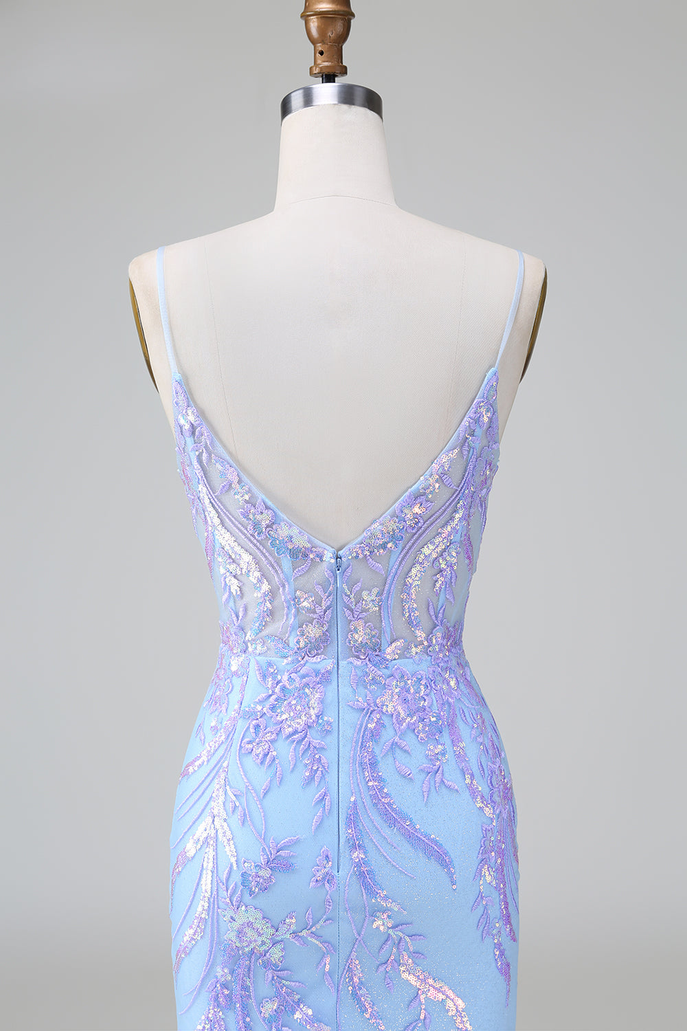 Blue Sequins Corset Open Back Short Homecoming Dress with Embroidery