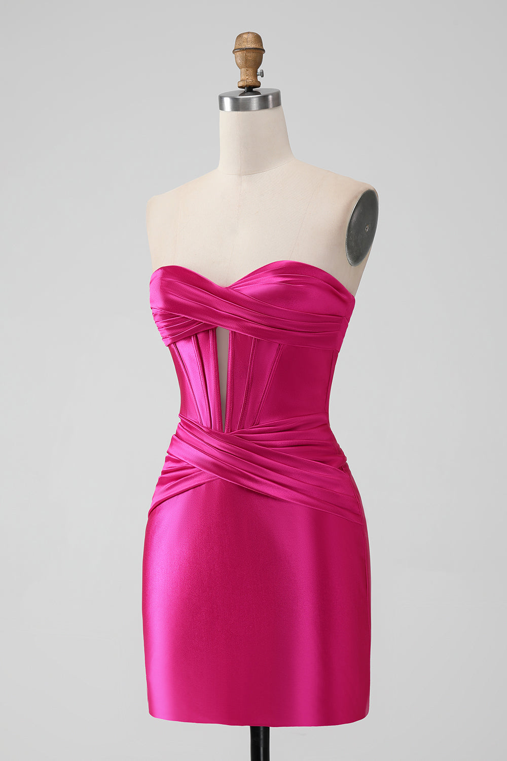 Fuchsia Bodycon Sweetheart Satin Corset Short Homecoming Dress