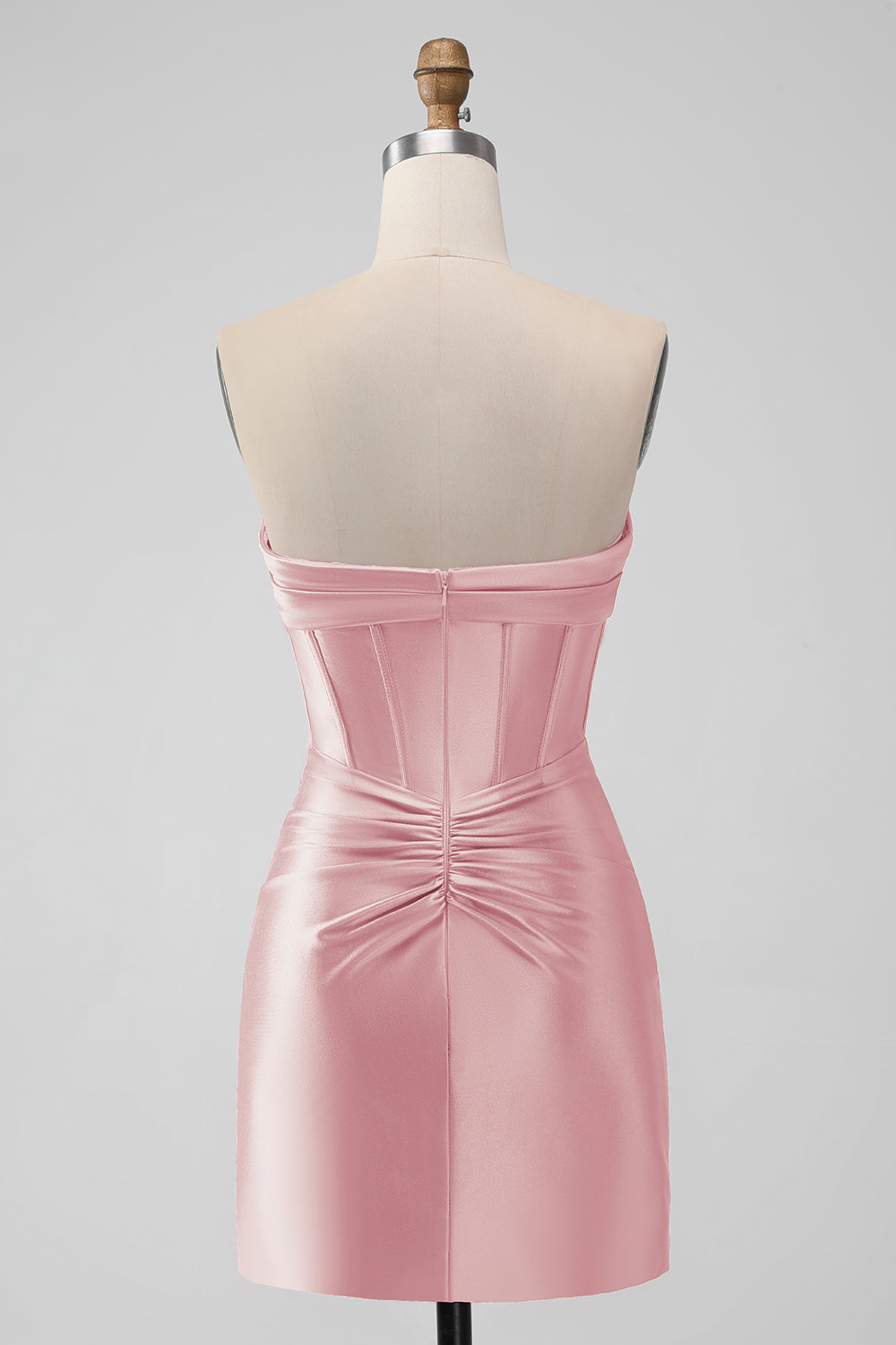 Hot Pink Bodycon Sweetheart Satin Corset Short Homecoming Dress