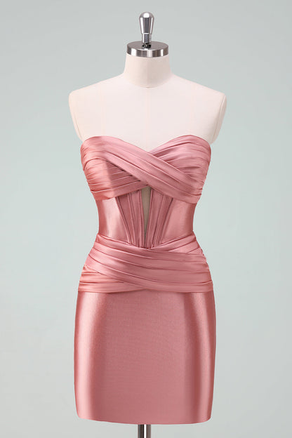 Stylish Fuchsia Bodycon Sweetheart Satin Corset Short Homecoming Dress