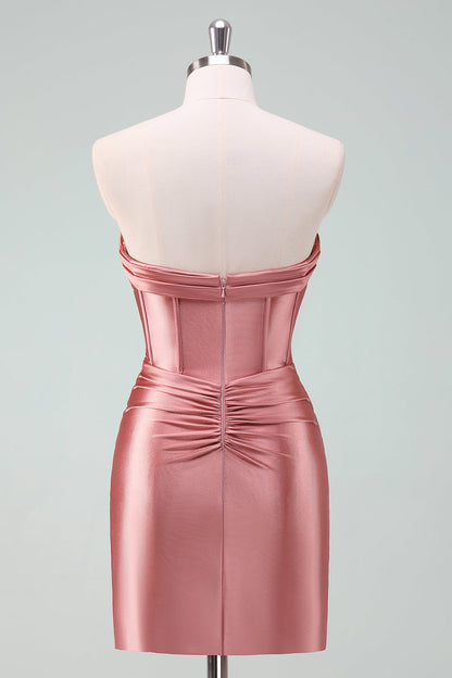 Hot Pink Bodycon Sweetheart Satin Corset Short Homecoming Dress