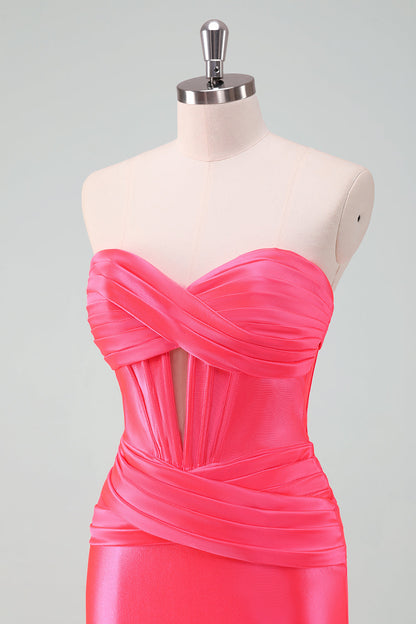 Hot Pink Bodycon Sweetheart Satin Corset Short Homecoming Dress