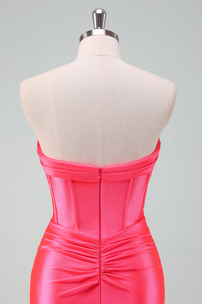 Hot Pink Bodycon Sweetheart Satin Corset Short Homecoming Dress