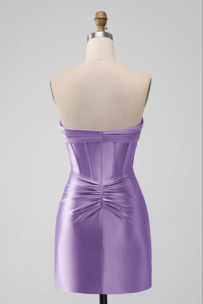 Fuchsia Bodycon Sweetheart Satin Corset Short Homecoming Dress