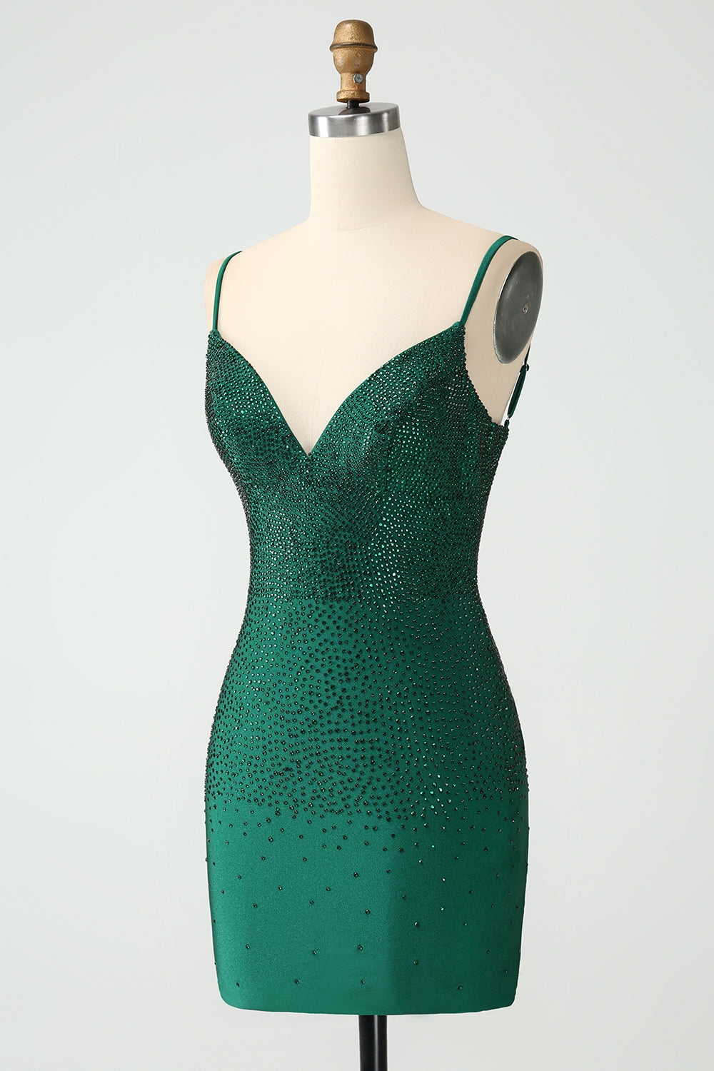 Dark Green Bodycon Spagehtti Straps Backless Homecoming Dress with Beading