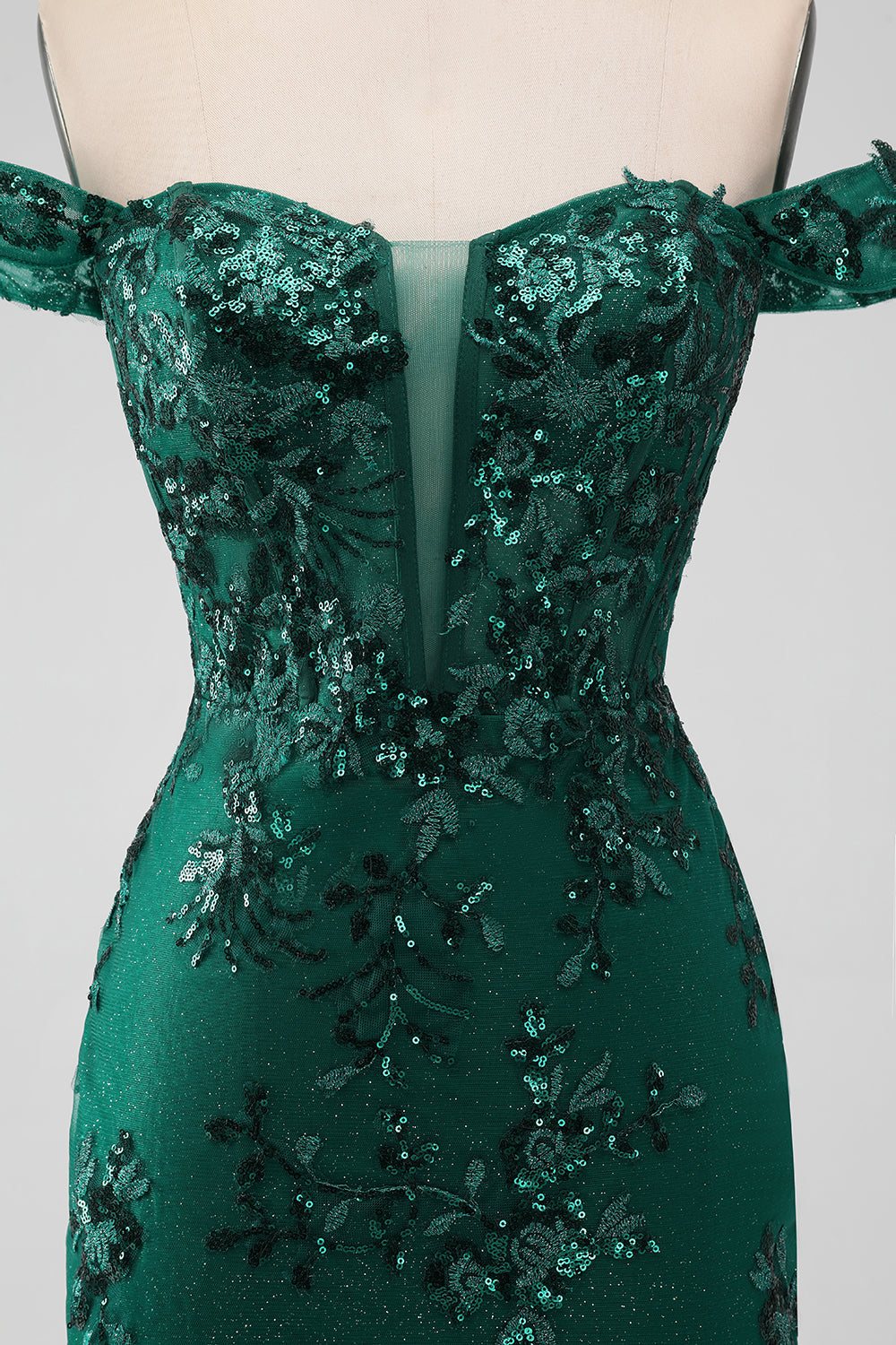 Sparkly Dark Green Off The Shoulder Tight Short Homecoming Dress with Sequins