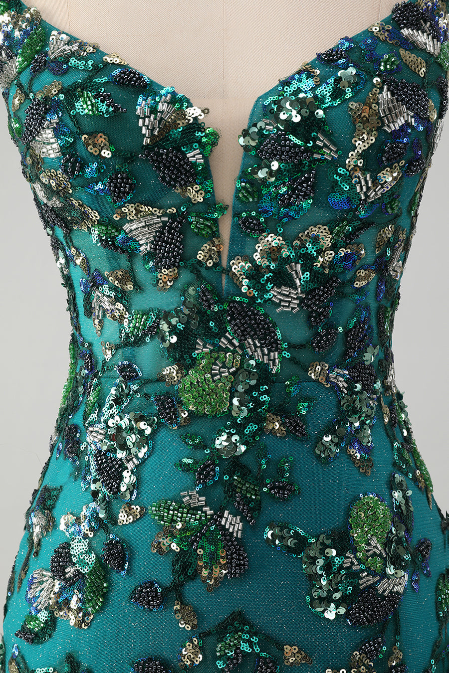 Sparkly Dark Green Beaded Sequins Bodycon Homecoming Dress with Lace-up Back