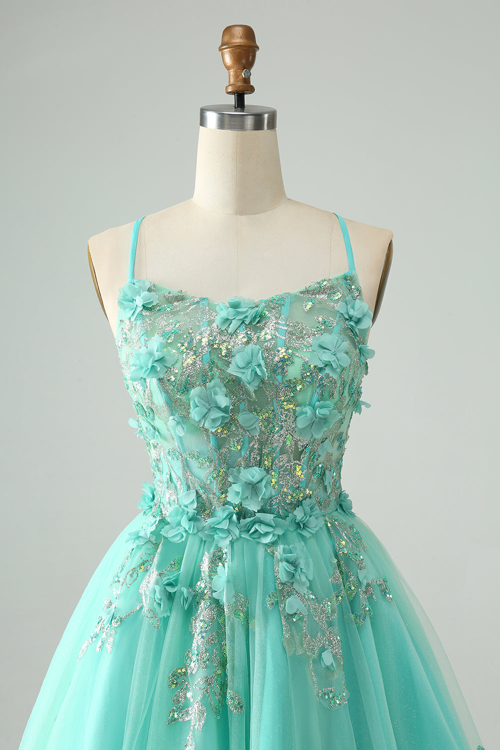 Green A Line Sequins Corset Short Tulle Homecoming Dress with Appliques