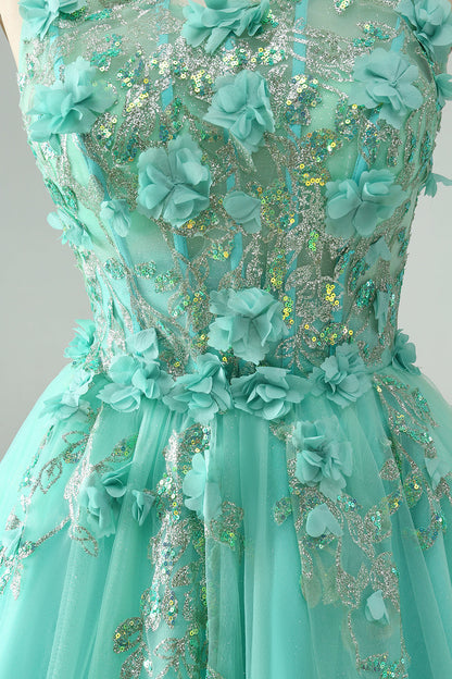 Green A Line Sequins Corset Short Tulle Homecoming Dress with Appliques