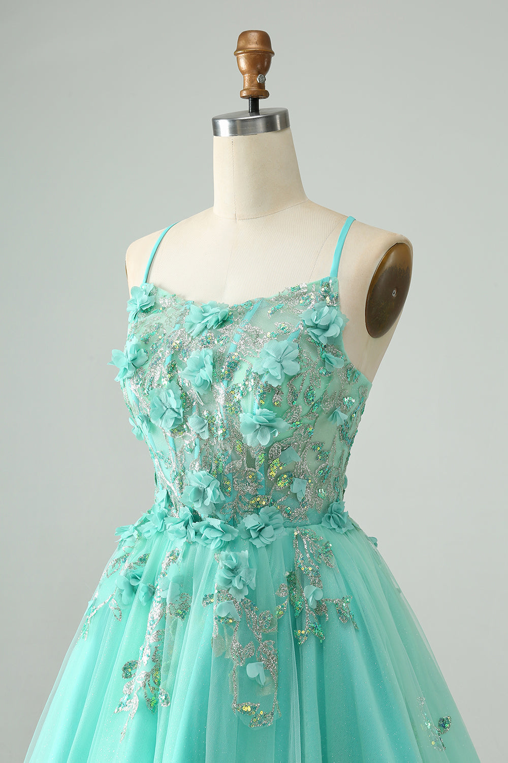 Green A Line Sequins Corset Short Tulle Homecoming Dress with Appliques