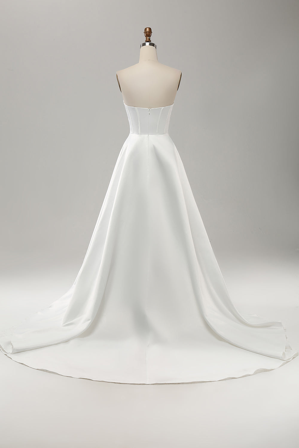 Elegant White A Line Strapless Pleated Sweep Train Wedding Dress With Slit