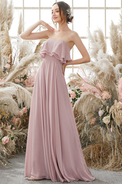 Elegant Strapless Chiffon Bridesmaid Dress