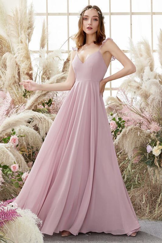 Blush Spaghetti Straps Chiffon Bridesmaid Dress