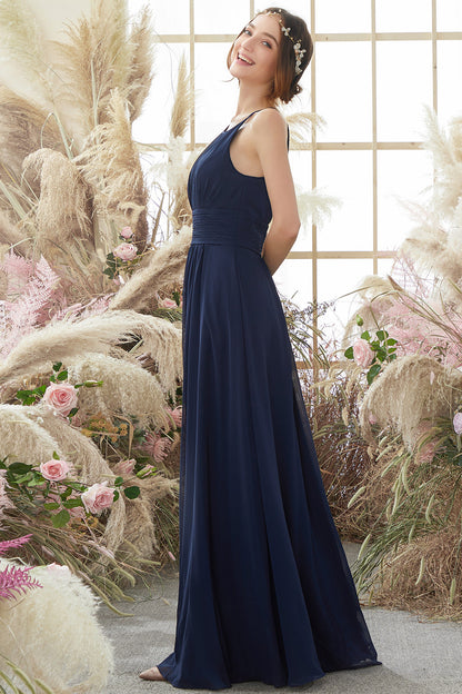 Navy Halter Chiffon Bridesmaid Dress