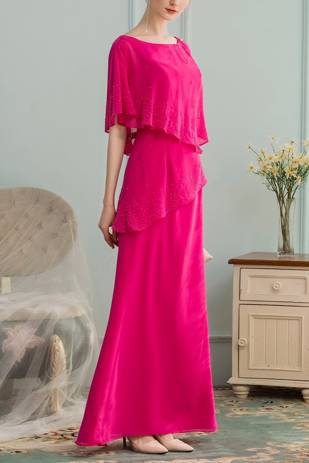 A-line Long Chiffon Bridesmaid Dress With Beading