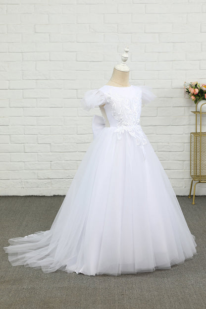 White Tulle Floor Length Flower Girl Dress