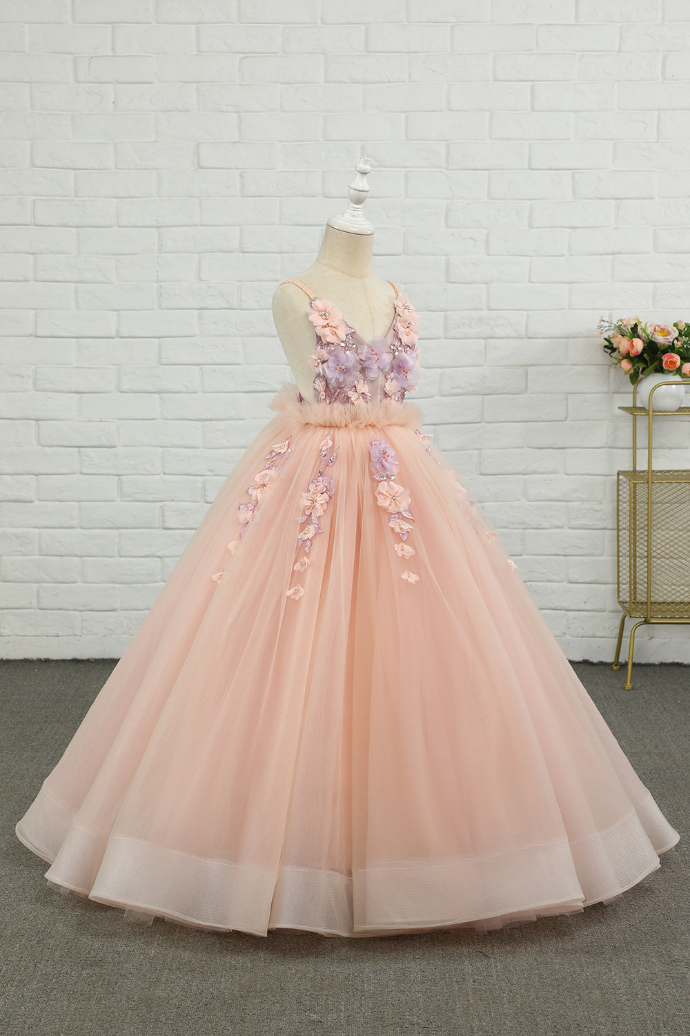 Pink Tulle Spaghetti Straps Flower Girl Dress