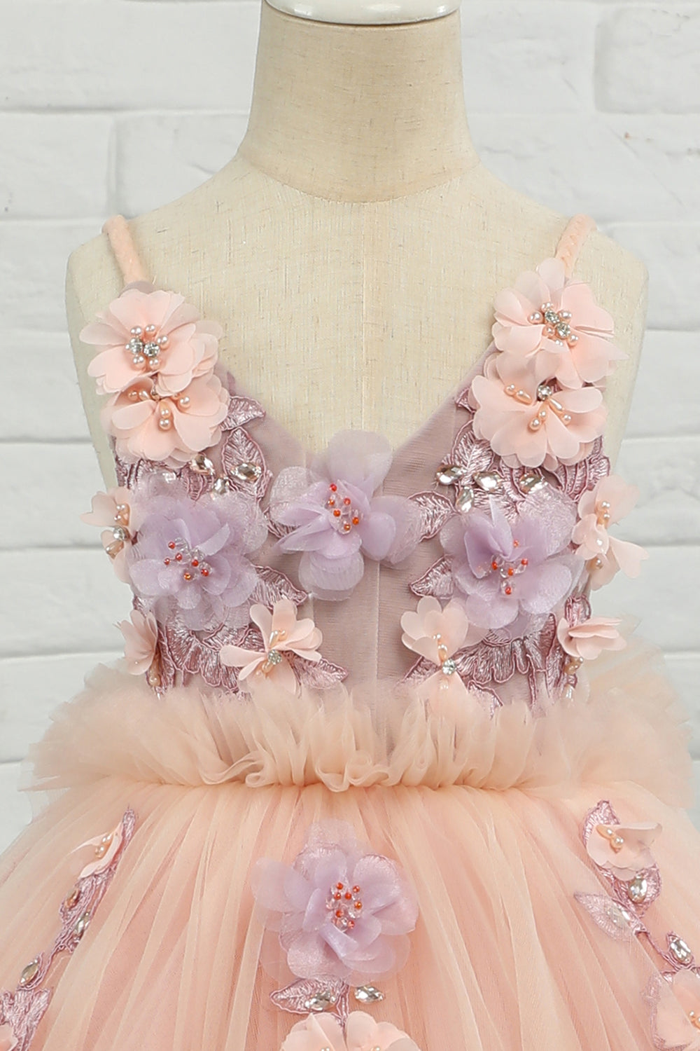 Pink Tulle Spaghetti Straps Flower Girl Dress