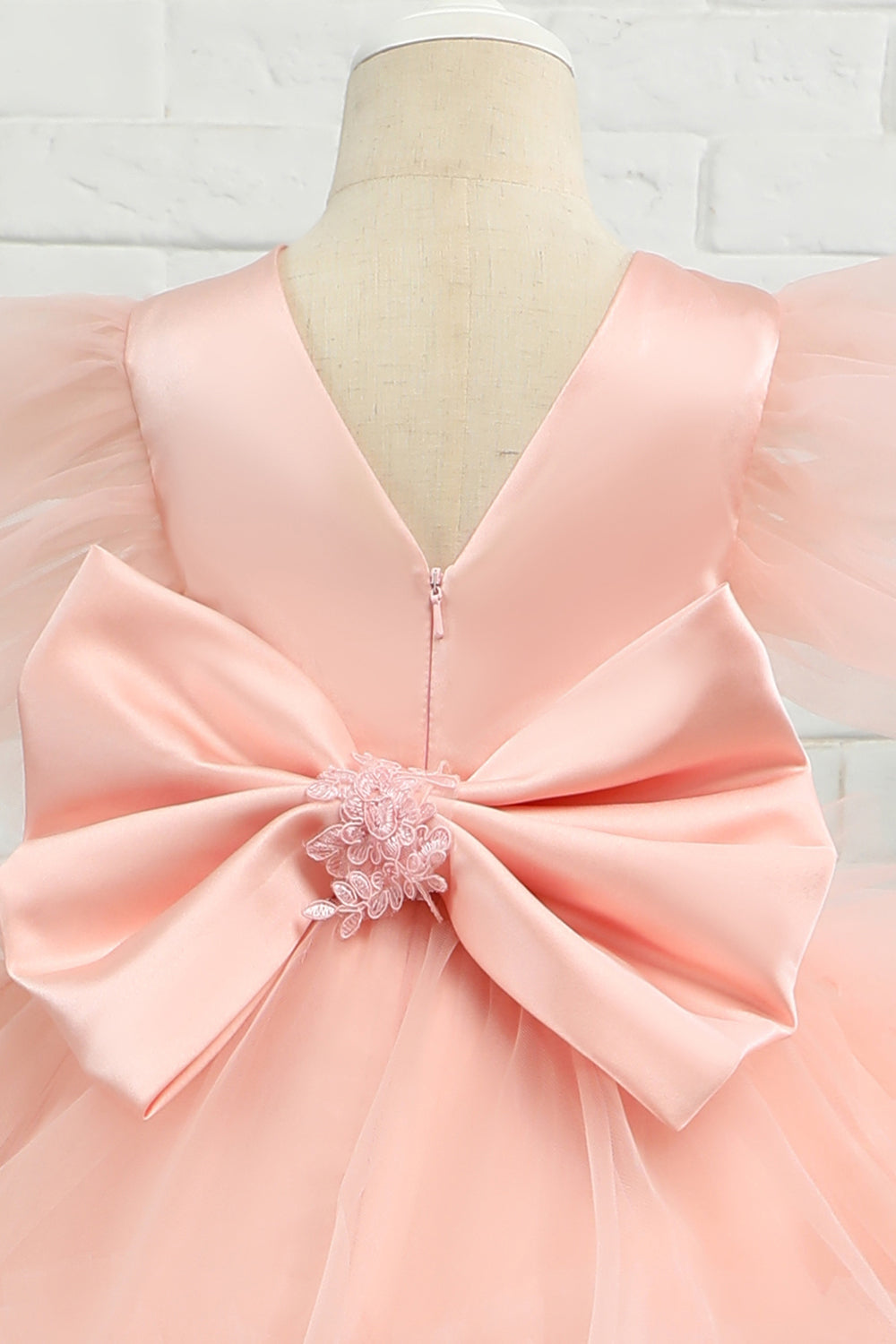 Pink High-low Tulle Flower Girl Dress with Bow