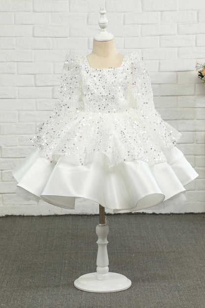 Ivory Sequins Flower Girl Dress with Bow