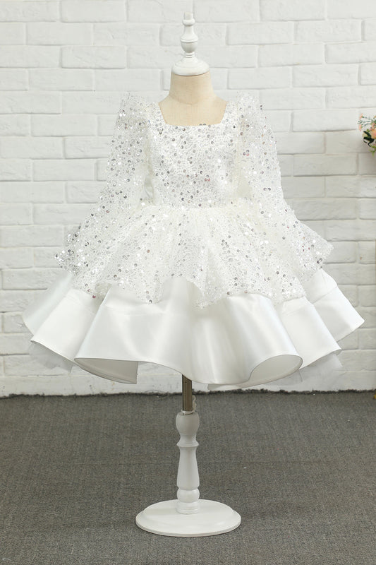 Ivory Sequins Flower Girl Dress with Bow