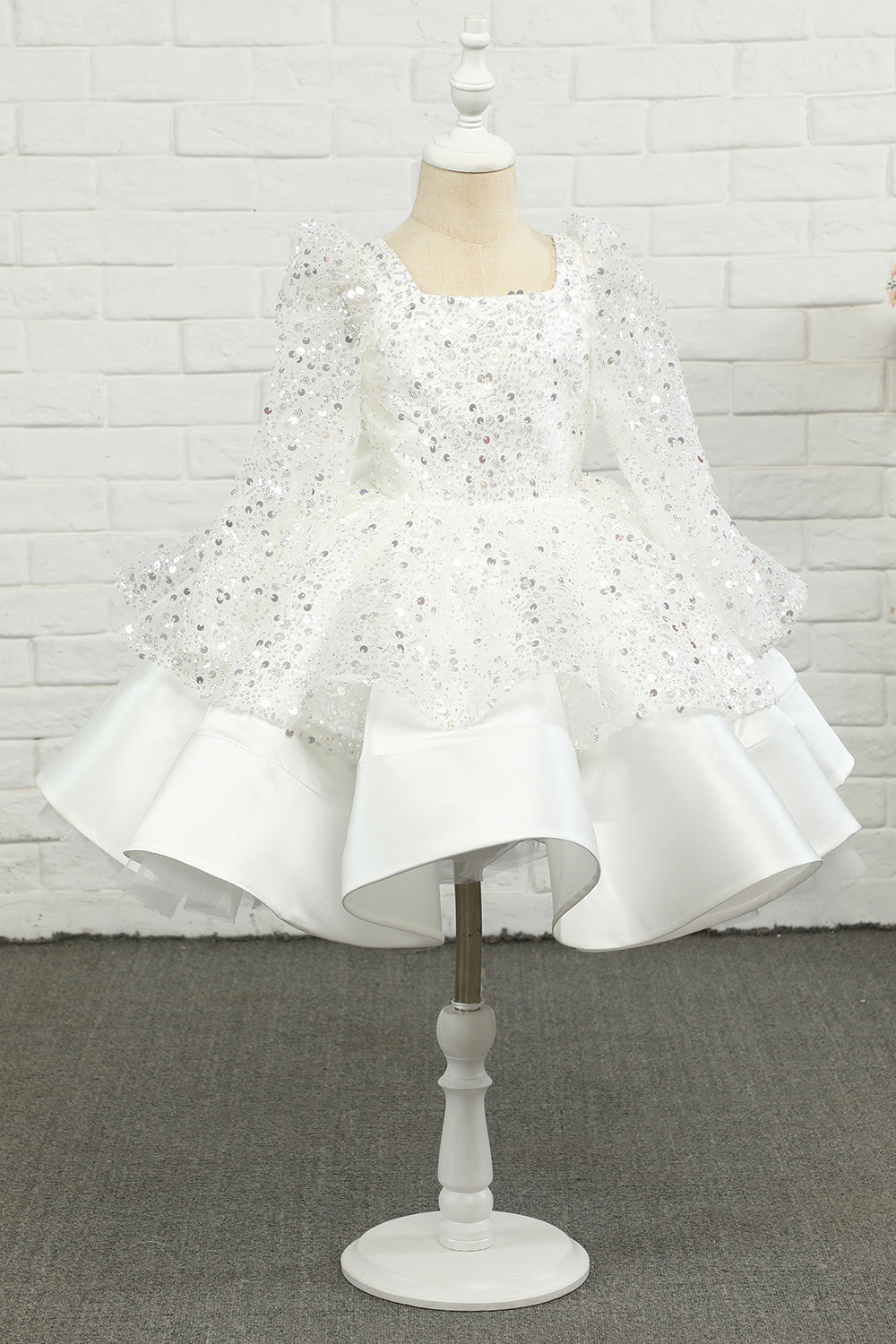 Ivory Sequins Flower Girl Dress with Bow