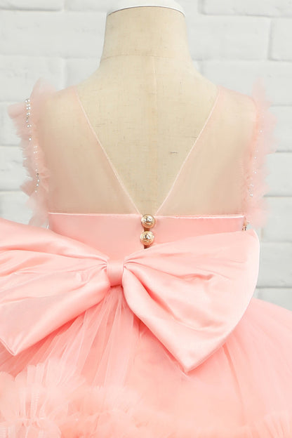 Pink Beading Tulle Flower Girl Dress with Bow