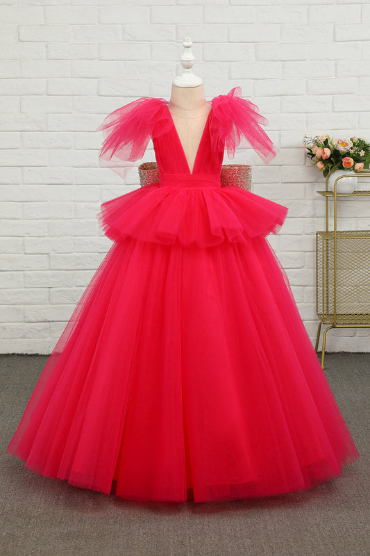 Fuchsia Tulle Flower Girl Dress with Sequins Bow