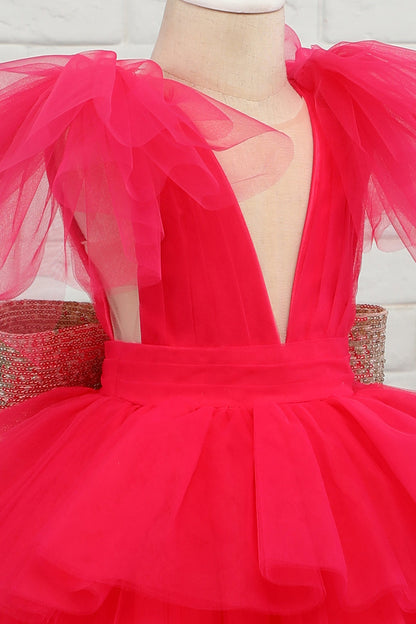 Fuchsia Tulle Flower Girl Dress with Sequins Bow