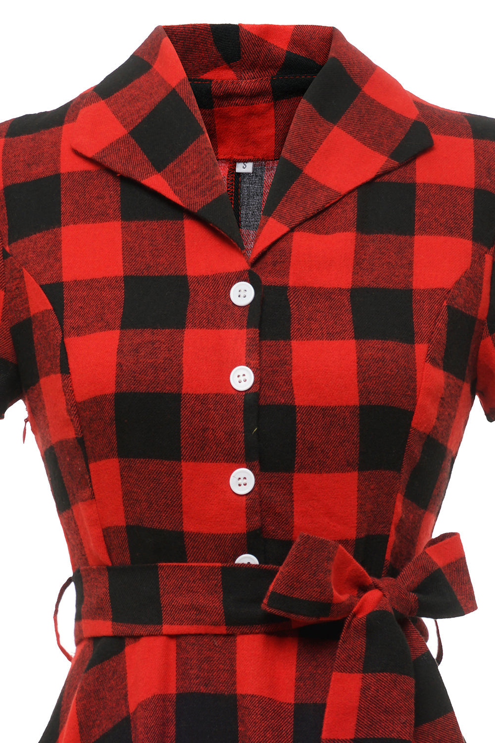 Red Plaid Short Sleeves Vintage Dress