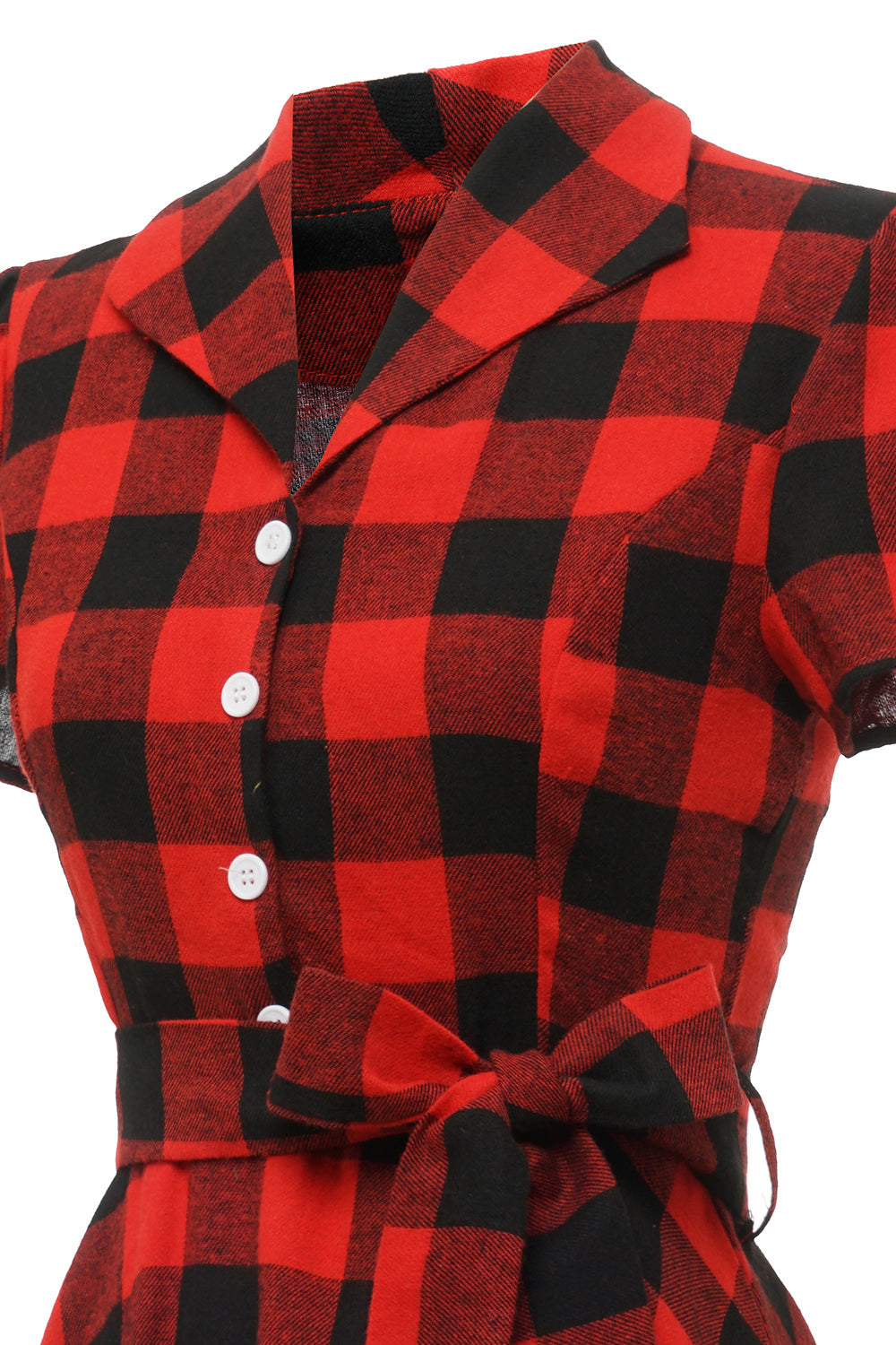 Red Plaid Short Sleeves Vintage Dress