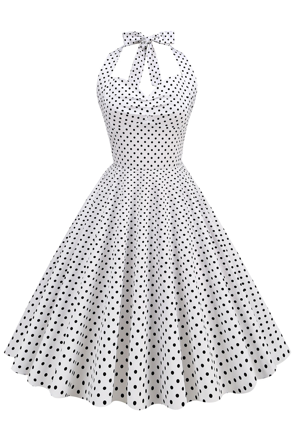 Halter Neck Blue Polka Dots Vintage Dress with Backless