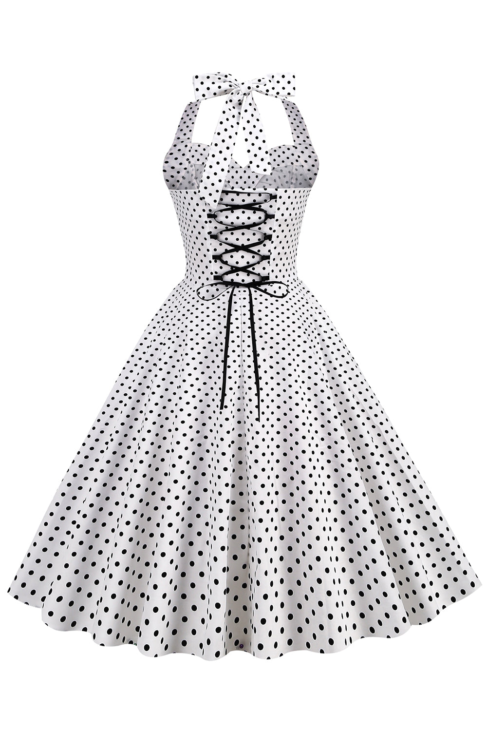 Halter Neck Blue Polka Dots Vintage Dress with Backless