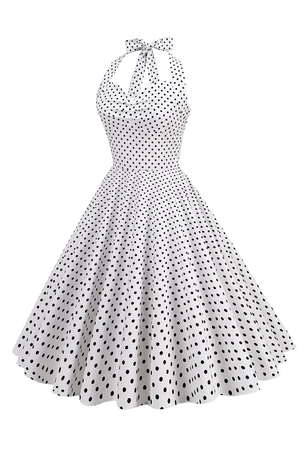 Halter Neck Blue Polka Dots Vintage Dress with Backless