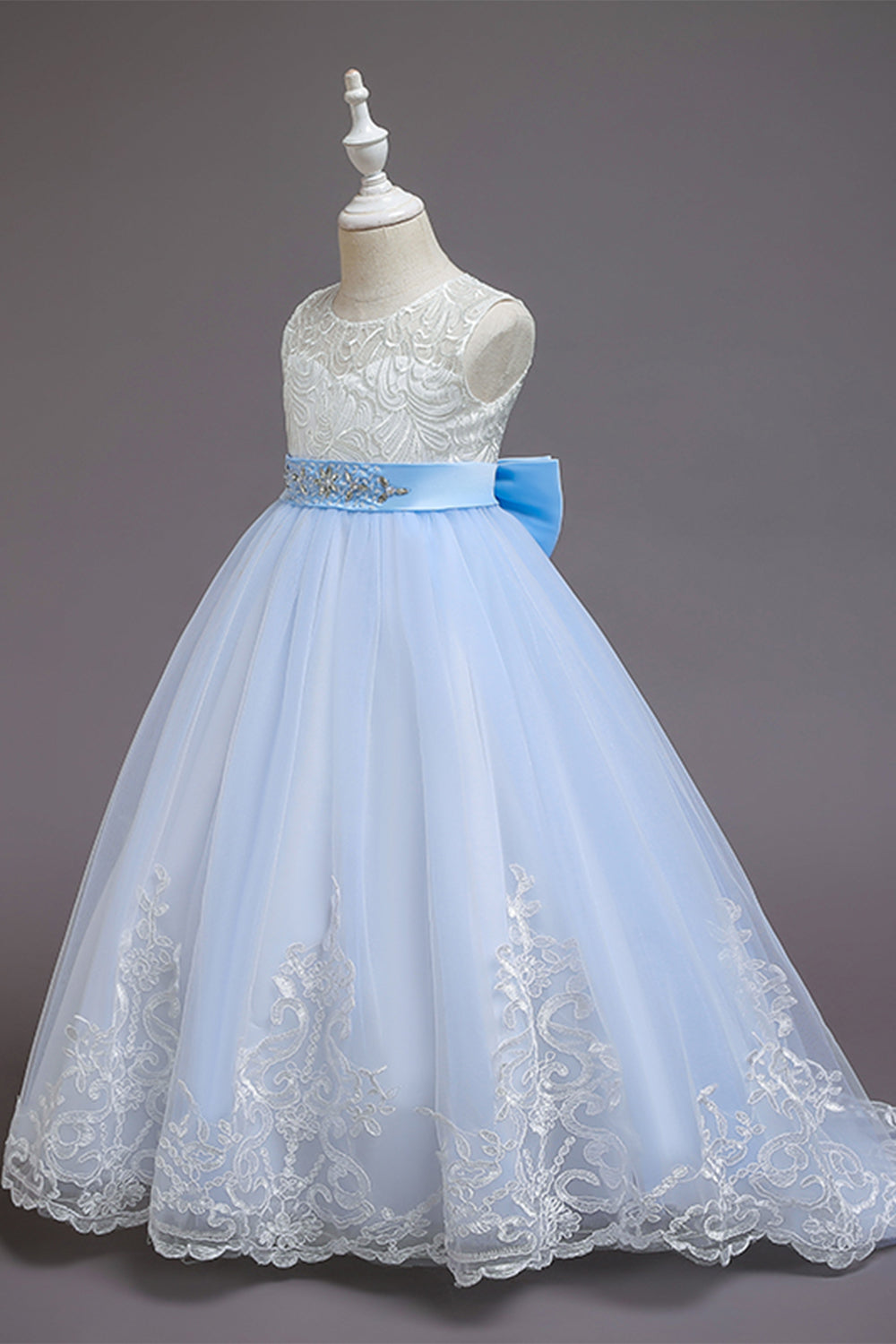 Blue A-line Flower Girl Dress with Bows