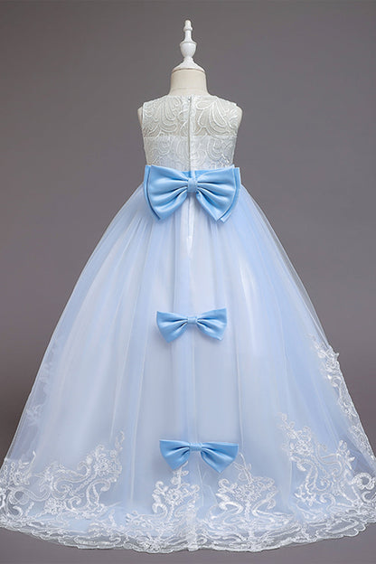 Blue A-line Flower Girl Dress with Bows