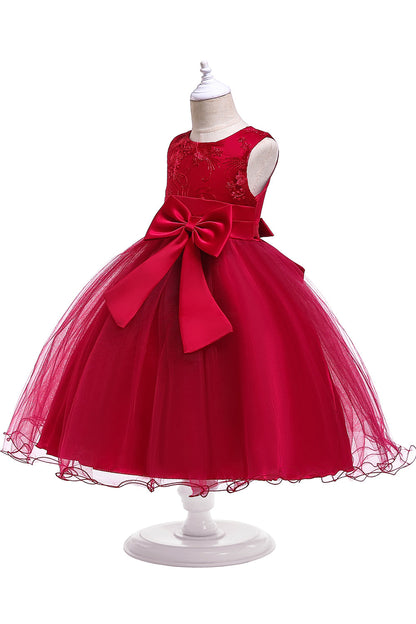 A Line Puffy Flower Girl Dress with Bowknot