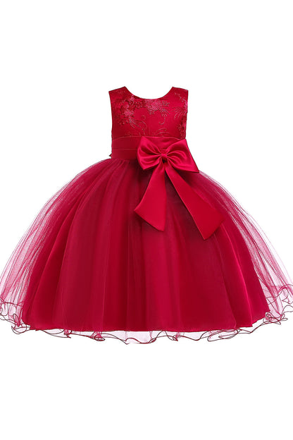 A Line Puffy Flower Girl Dress with Bowknot