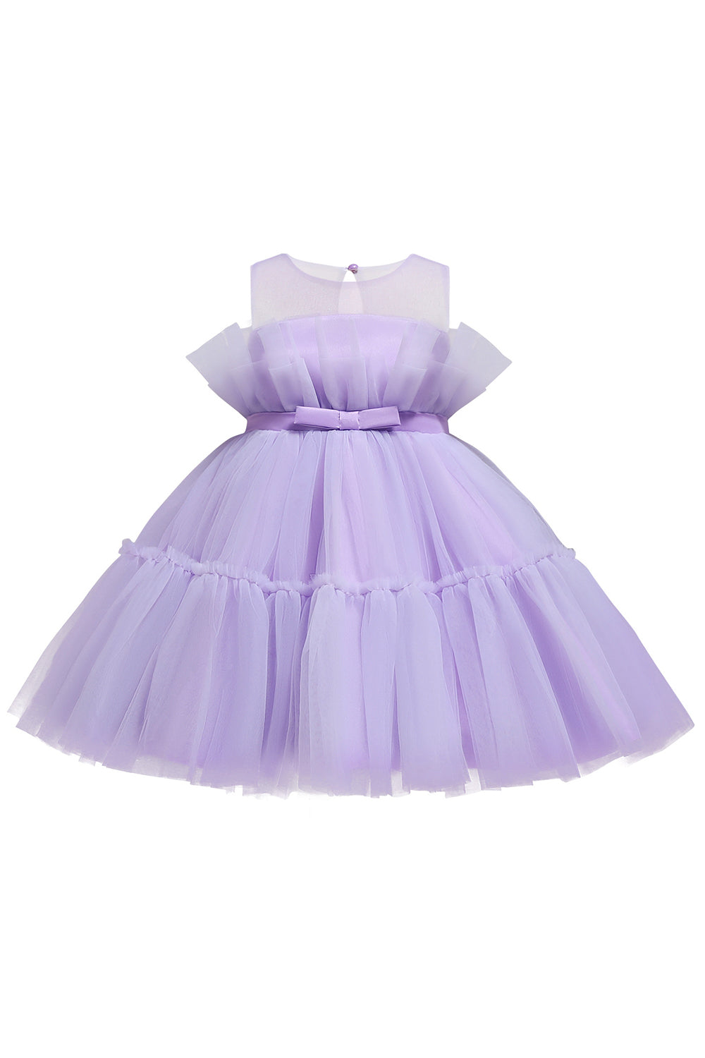 Blue A-line Tulle Flower Girl Dress with Bow