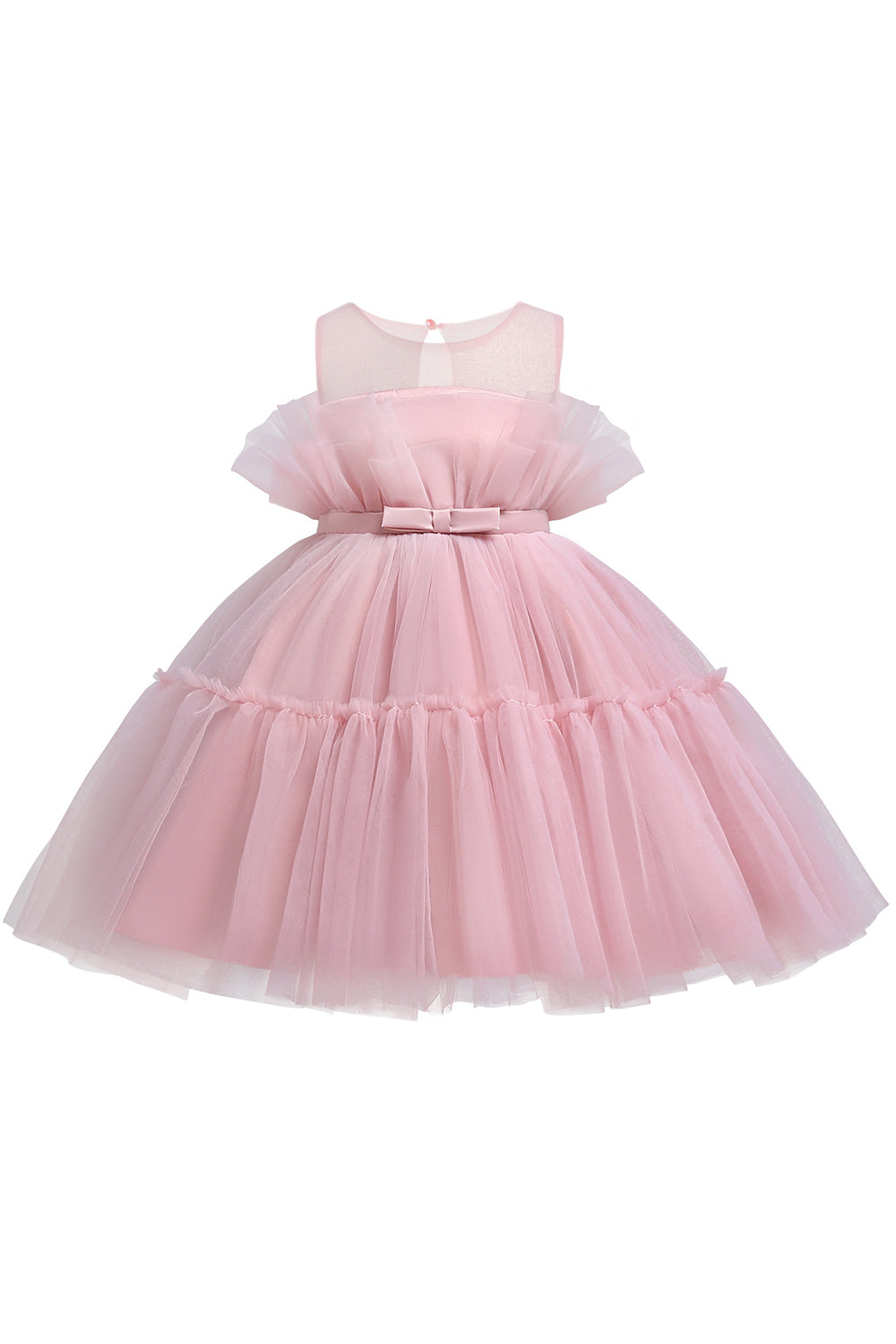 Blue A-line Tulle Flower Girl Dress with Bow