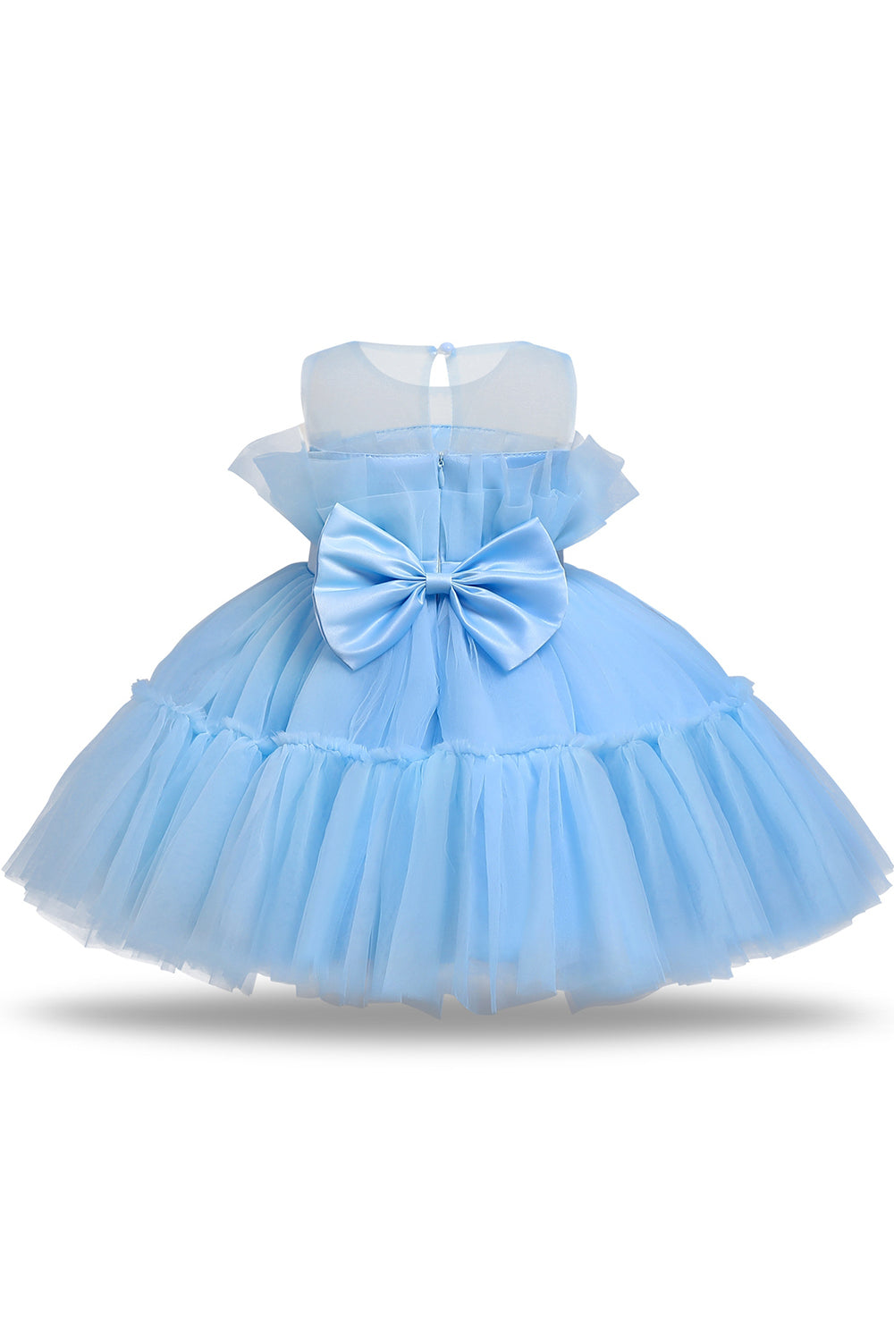 Blue A-line Tulle Flower Girl Dress with Bow