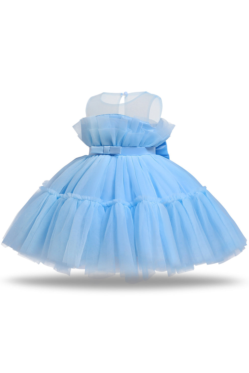 Blue A-line Tulle Flower Girl Dress with Bow