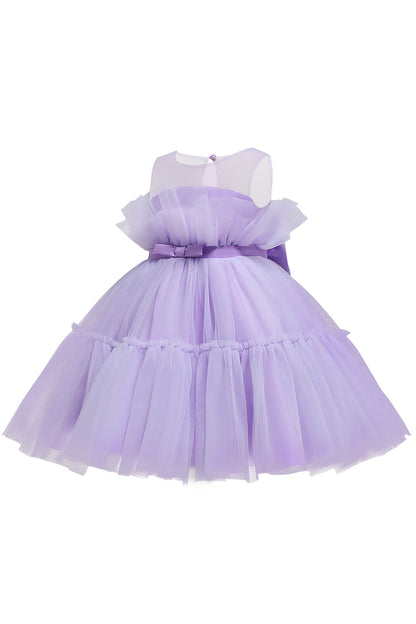 Blue A-line Tulle Flower Girl Dress with Bow