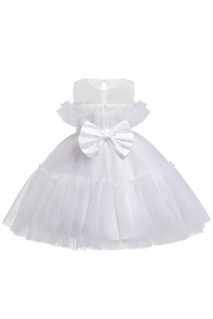 Blue A-line Tulle Flower Girl Dress with Bow