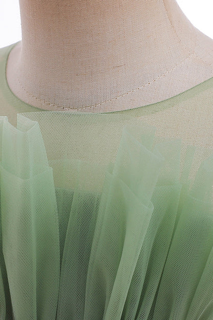 Green Round Neck Tulle Flower Girl Dress with Bowknot