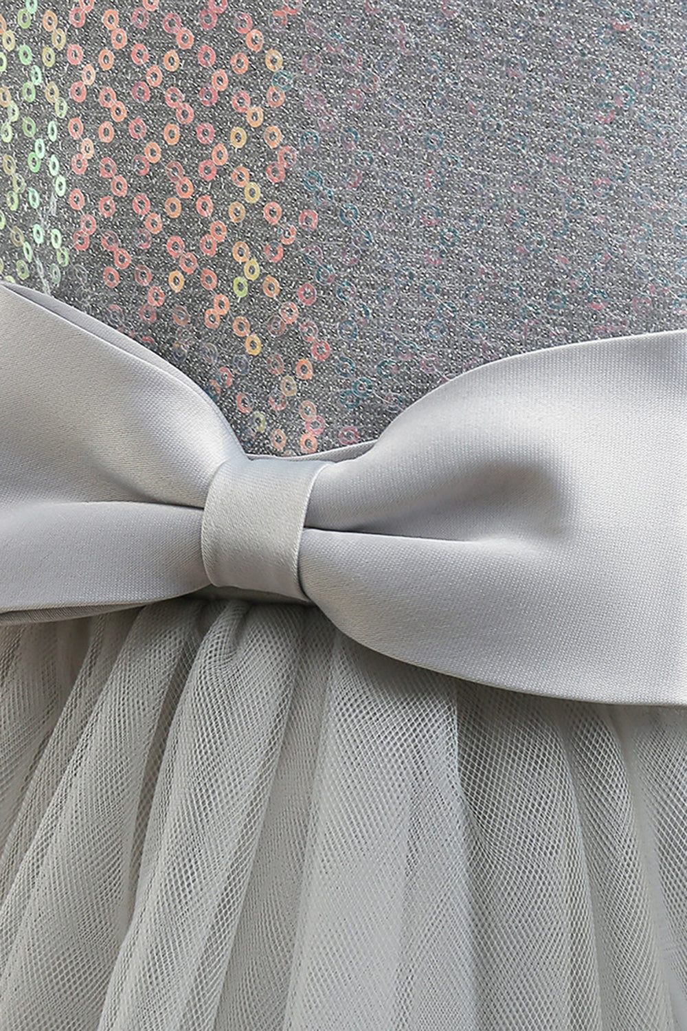 Grey Sleeveless Tulle Flower Girl Dress with Bowknot