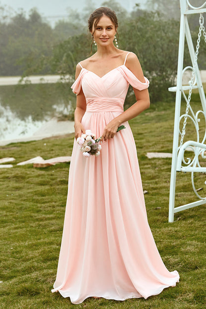 Off Shoulder Blush Bridesmaid Dress