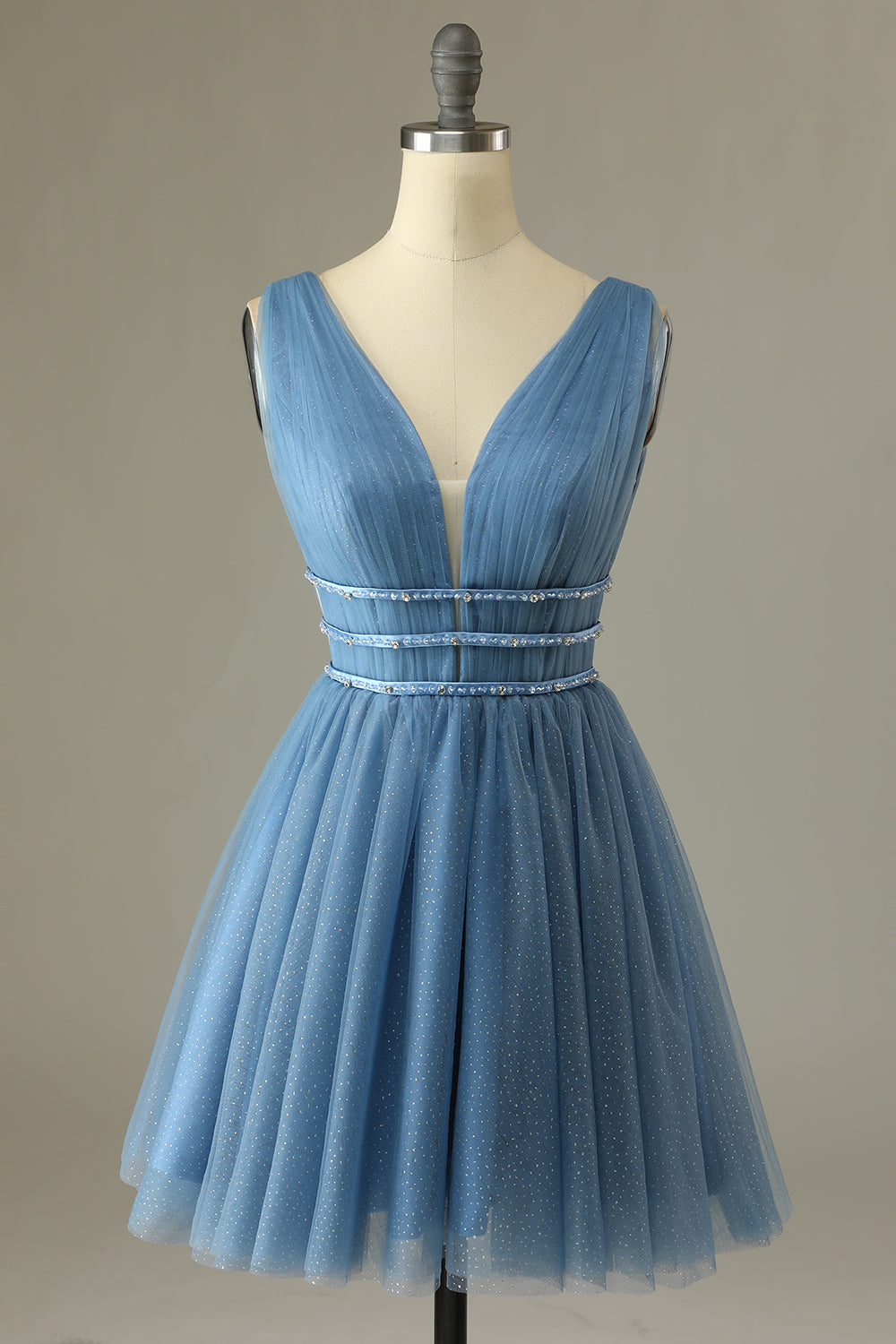 Glitter Grey Blue Tulle Short Homecoming Dress