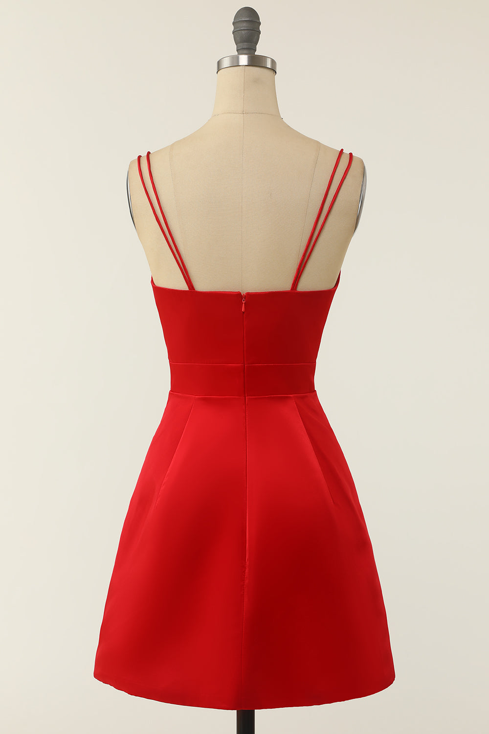 Red Satin V-neck Cocktail Dress