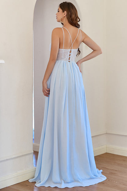 Halter Light Blue Bridesmaid Dress